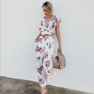 Floral Pocketed Pants & Wraps Tie Top